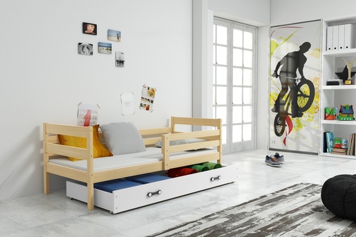 Drveni dječji krevet Erik s ladicom - svijetlo drvo - 190x80 cm - Gratis  8cm madrac