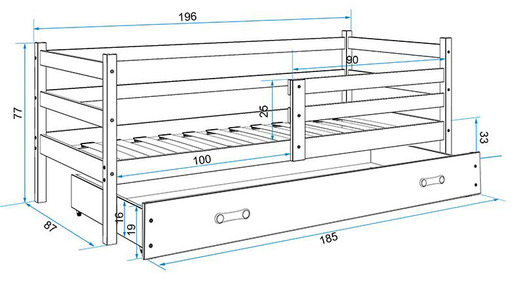Drveni dječji krevet Erik s ladicom - svijetlo drvo - 190x80 cm - Gratis  8cm madrac