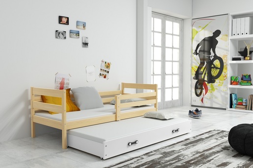 Drveni dječji krevet Erik s dodatnim krevetom -  svijetlo drvo - 200x90 cm - Gratis  8cm madrac