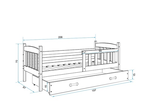 Drveni dječji krevet Kubus s ladicom - grafit - 200x90 cm - Gratis  8cm madrac