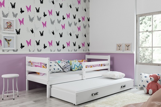 Drveni dječji krevet Erik s dodatnim krevetom -  bijeli - 190x80 cm - Gratis  8cm madrac