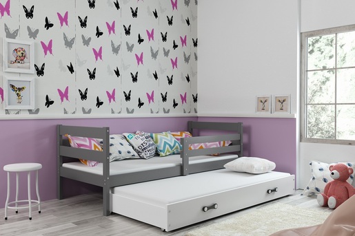 Drveni dječji krevet Erik s dodatnim krevetom -  grafit - 200x90 cm - Gratis  8cm madrac