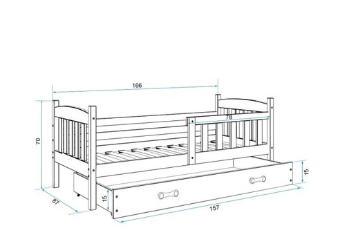 Drveni dječji krevet Kubus s ladicom - svijetlo drvo - 160x80 cm - Gratis  8cm madrac