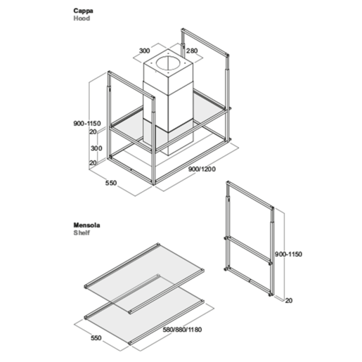 Fim airworks kuhinjska napa Perseus 120 Crna Mat + Dimljeno staklo