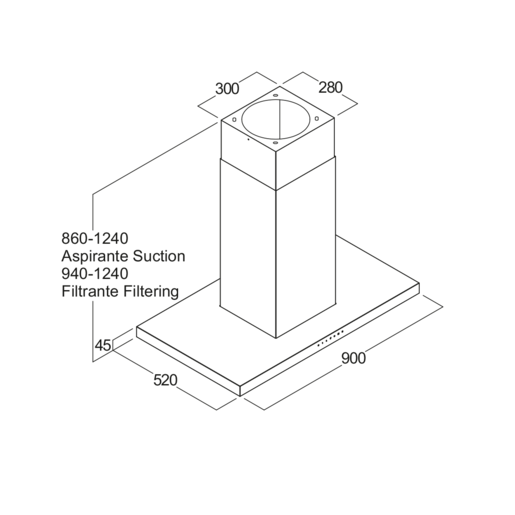 Fim airworks kuhinjska napa Norma Island 90 crni inox + crno staklo
