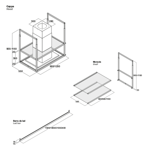 Fim airworks kuhinjska napa Ofiuco Island 90 Crna Mat + Dimljeno staklo