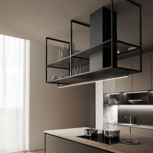 Fim airworks kuhinjska napa Ofiuco Island 120 Crna Mat + Dimljeno staklo