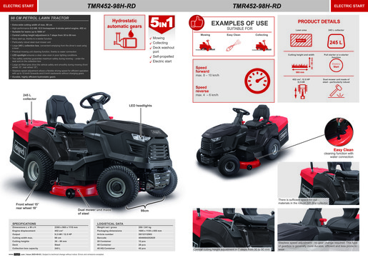 SCHEPPACH traktorska kosilica TMR452-98H-RD, 12.5 KS, širina rezanja 980mm, košara za travu 245 L
