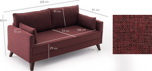 Trosjed BELLA crvena, Bella Sofa For 3 Pr - Claret Red