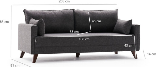 Trosjed, Antracit, Bella Sofa For 3 Pr - Anthracite