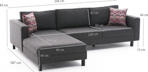 Kutna garnitura KALE LINEN, lijeva, antracit, Kale Linen Left - Anthracite