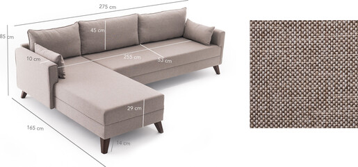 Kutna garnitura BELLA CORNER lijeva, krem, Bella Corner Sofa Left 1 - Cream