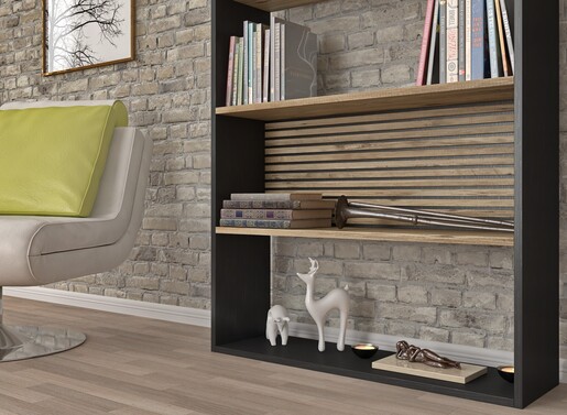 Polica za knjige LUKE, drveno, crna boja, atlantski bor