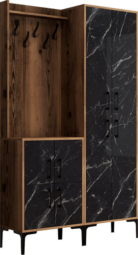 Ormar za predsoblje, Berlin BA - Walnut, Black Marble