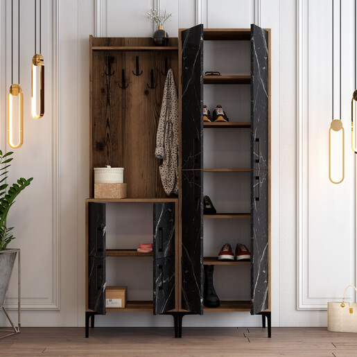 Ormar za predsoblje, Berlin BA - Walnut, Black Marble