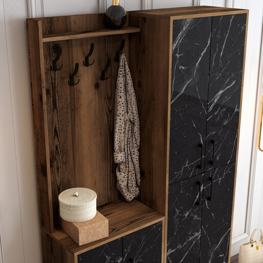Ormar za predsoblje, Berlin BA - Walnut, Black Marble