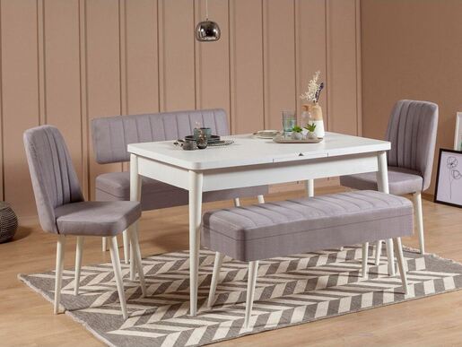 Set stola i stolica (5 komada), Vina 0701 - 4 - White, Grey