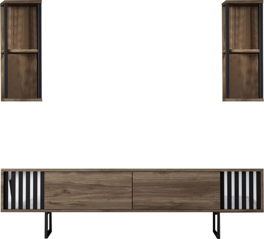 Komoda za TV, Chrome Line - Walnut, Black