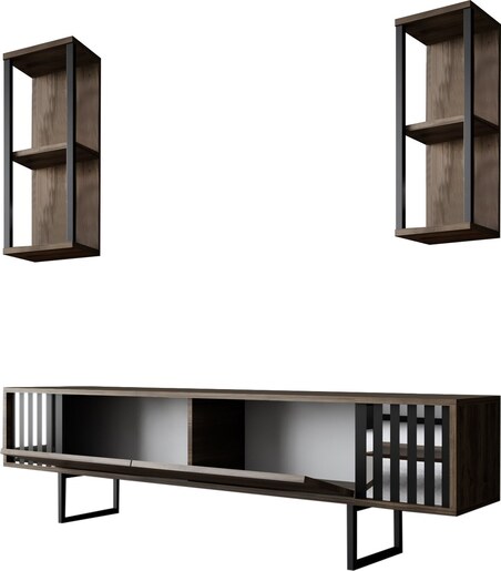 Komoda za TV, Chrome Line - Walnut, Black