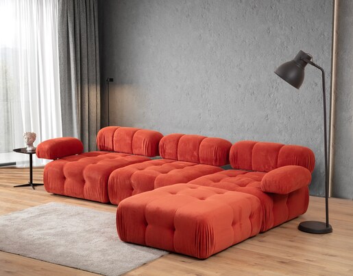 Kutna garnitura Doblo 3 Seater with Pouffe ( L1-O1-1R-Pouffe) - crvena