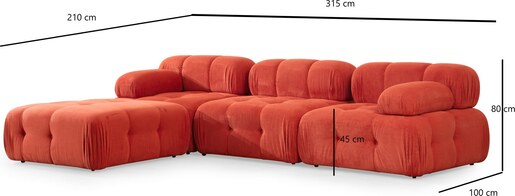 Kutna garnitura Doblo 3 Seater with Pouffe ( L1-O1-1R-Pouffe) - crvena
