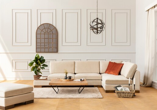 Kutna garnitura TULIP, desna, bež, Tulip Corner Right With Pouf - Beige