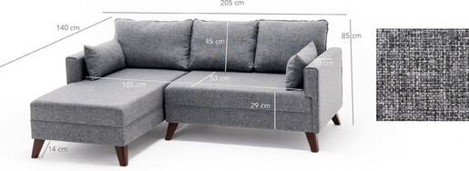 Kutna garnitura BELLA CORNER 2 lijeva, siva, Bella Corner Sofa Left 2