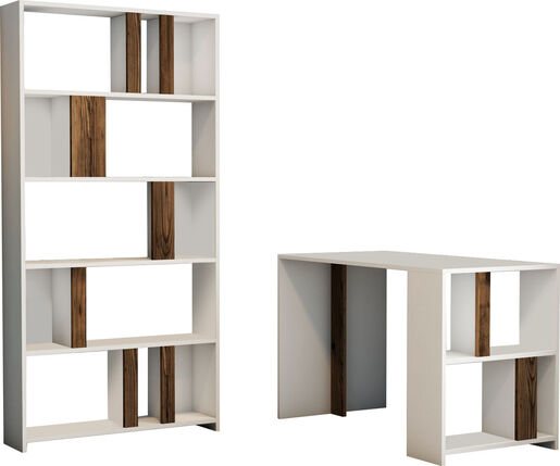 Studijski stol i policu za knjige, Lima - White, Walnut