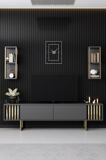 Komoda za TV, Gold Line - Anthracite, Black