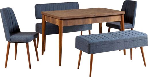 Set stola i stolica (5 komada), Vina 1048 - 4 - Walnut, Dark Blue