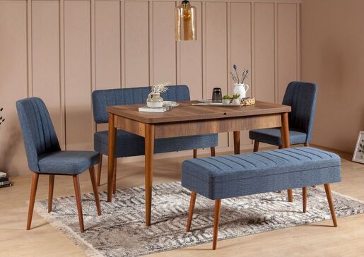 Set stola i stolica (5 komada), Vina 1048 - 4 - Walnut, Dark Blue
