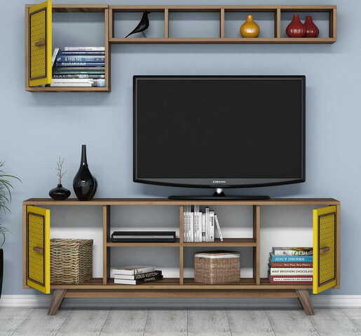 TV jedinica, Ayla - Walnut, Yellow