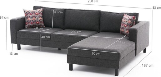 Kutna garnitura KALE LINEN, desna, antracit, Kale Linen Right - Anthracite