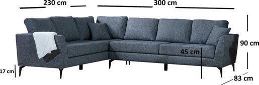 Kutna garnitura, Tamno siva, Tempo Corner Left (3+3R)