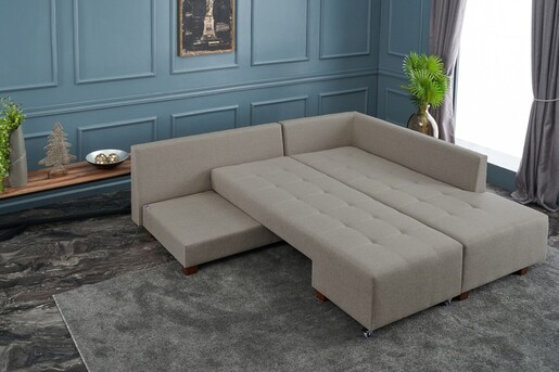 Kutna garnitura na razvlačenje, Krem, Manama Corner Sofa Bed Right - Cream