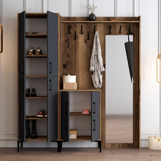 Ormar za predsoblje, Berlin ABC - Walnut, Anthracite