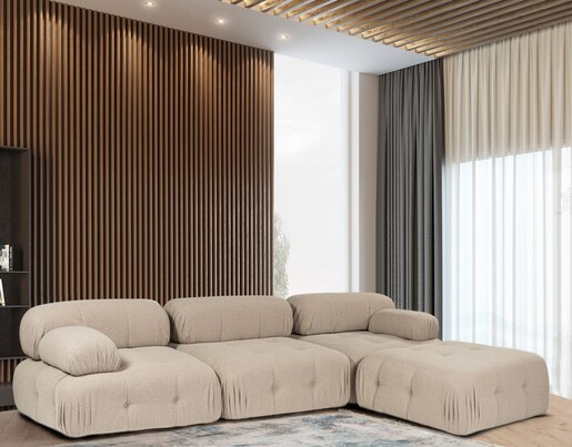 Kutna garnitura Doblo 3 Seater with Pouffe ( L1-O1-1R-Pouffe) - Peach