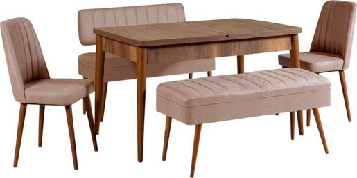 Set stola i stolica (5 komada), Vina 0900 - 4 - Walnut, Stone