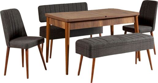 Set stola i stolica (5 komada), Vina 1053 - 4 - Anthracite, Walnut