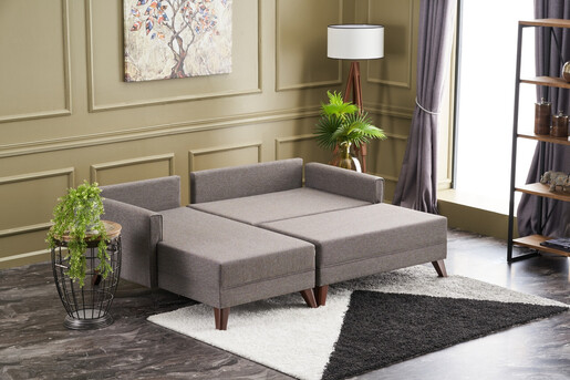 Kutna garnitura na razvlačenje, Smeđa, Bella Mini Corner Sofa Left - Brown