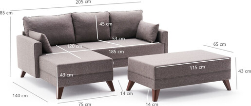 Kutna garnitura na razvlačenje, Smeđa, Bella Mini Corner Sofa Left - Brown