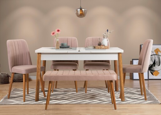 Set stolova i stolica (6 komada), Atlantski bor Bijela boja Kamen, Santiago 0900 - 2 AB