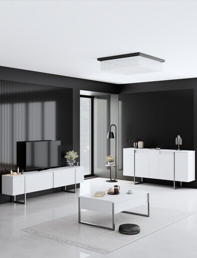 Set namještaja za dnevni boravak LUXE, bijela boja, srebrna boja