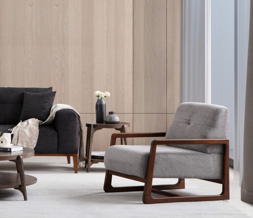 Fotelja Athena Bergere - svjetlo sivi, Walnut