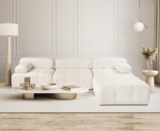 Kutna garnitura Doblo 3 Seater with Pouffe ( L1-O1-1R-Pouffe) - Cream