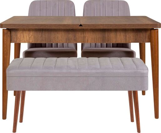 Set stola i stolica (4 komada), Vina 0701 - 3 - Walnut, Grey