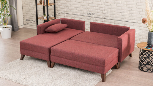 Kutna garnitura na razvlačenje, Bordo crvena, Bella Corner Sofa Left 2 - Claret Red