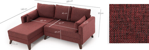 Kutna garnitura na razvlačenje, Bordo crvena, Bella Corner Sofa Left 2 - Claret Red