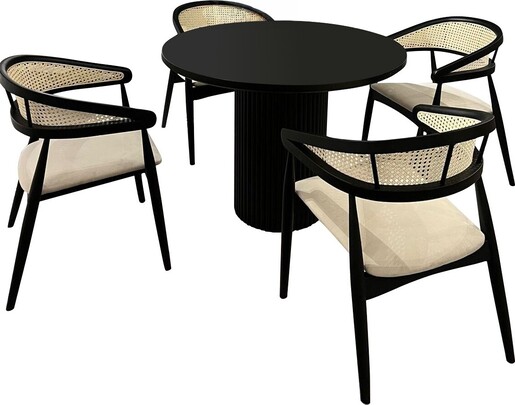 Blagovaonski stol i stolice (5 komada) MOON , crna boja, bijela boja