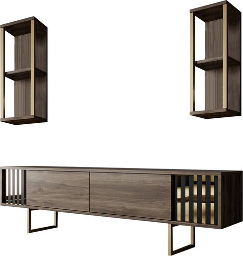 Komoda za TV, Gold Line - Walnut, Black